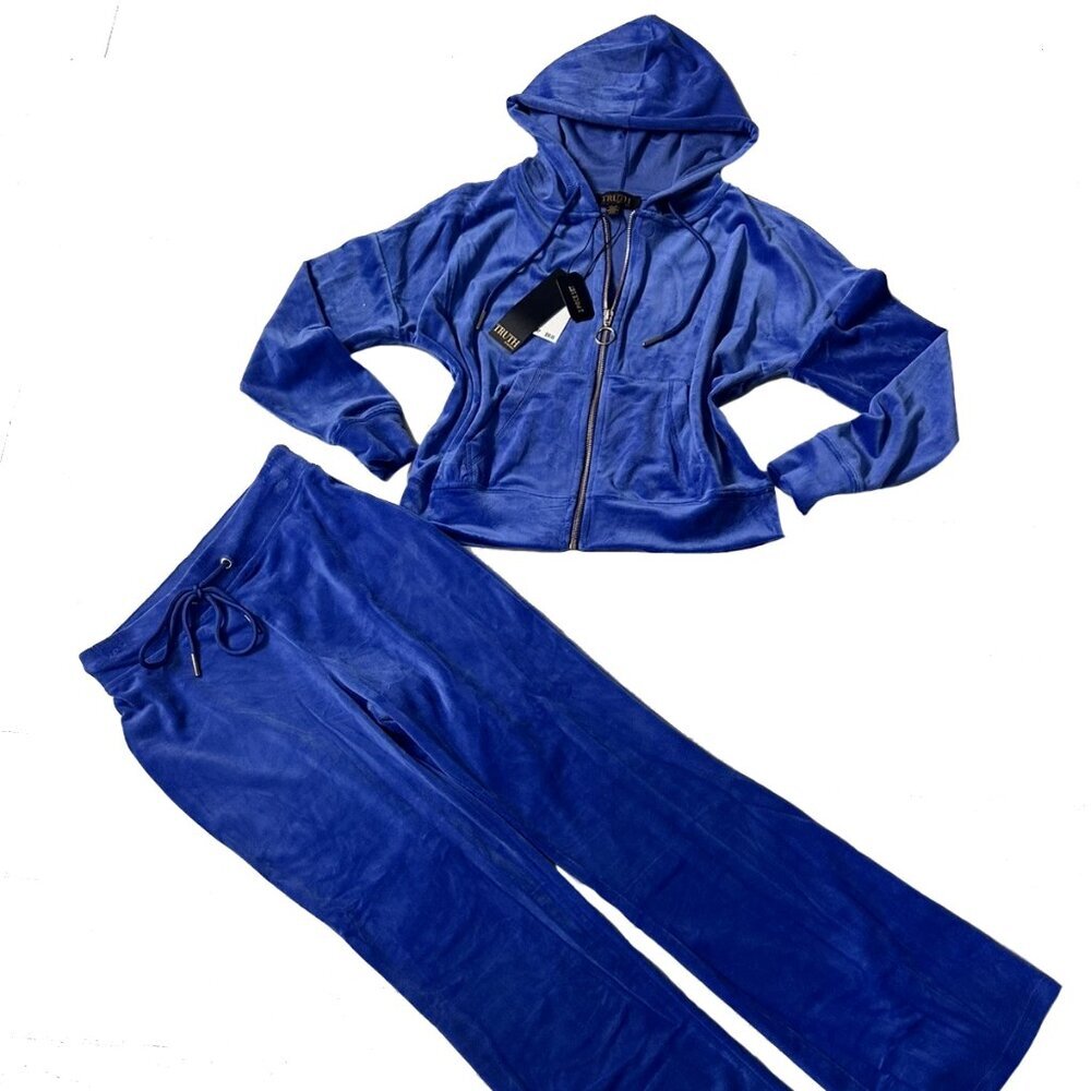 NWT Truth by Republic Women's Dazzling Blue Velour Hoodie Pant Set Tracksuit XL